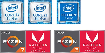 intel core i7 8th Gen, intel core i3 8th Gen, intel CELERON inside, AMD RYZEN 7, RADEON VEGA GRAPHICS