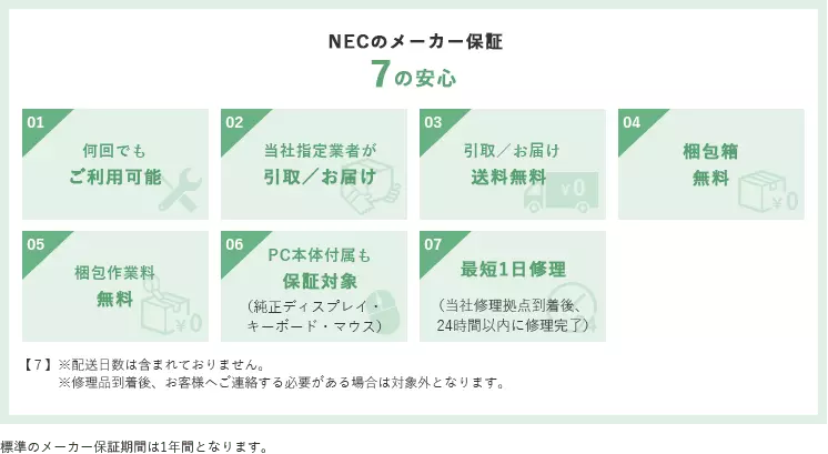 NECのメーカー保証 7の安心